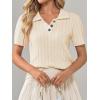 imageImily Bela Womens Polo V Neck Pullovers Lightweight Short Sleeve Cable Knit Sweater Business Casual Summer Tops 2025White
