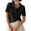 imageImily Bela Womens Polo V Neck Pullovers Lightweight Short Sleeve Cable Knit Sweater Business Casual Summer Tops 2025Black