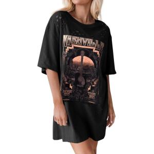 imageImily Bela Womens Nashville Oversized T Shirts Country Concert Outfits Hollow Out Guitar Graphic Tees Vintage TopsBlack