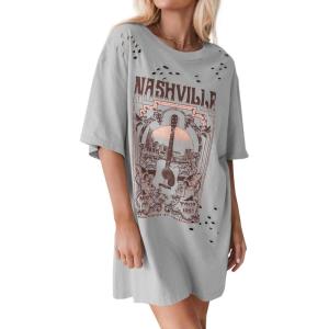 imageImily Bela Womens Nashville Oversized T Shirts Country Concert Outfits Hollow Out Guitar Graphic Tees Vintage TopsGrey