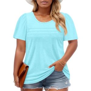imageImily Bela Womens Plus Size Tops 2025 Dressy Casual Short Sleeve Tunic Summer Crew Neck Flowy Pleated TeesMint