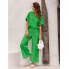 imageImily Bela Womens 2 Piece Outfits Short Sleeve V neck Tops and Wide Leg Pants Sets Loungewear Casual Summer TracksuitsGreen