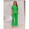 imageImily Bela Womens 2 Piece Outfits Short Sleeve V neck Tops and Wide Leg Pants Sets Loungewear Casual Summer TracksuitsGreen