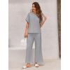 imageImily Bela Womens 2 Piece Outfits Short Sleeve V neck Tops and Wide Leg Pants Sets Loungewear Casual Summer TracksuitsLight Grey