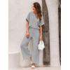 imageImily Bela Womens 2 Piece Outfits Short Sleeve V neck Tops and Wide Leg Pants Sets Loungewear Casual Summer TracksuitsLight Grey