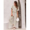imageImily Bela Womens 2 Piece Outfits Short Sleeve V neck Tops and Wide Leg Pants Sets Loungewear Casual Summer TracksuitsLight Khaki