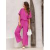 imageImily Bela Womens 2 Piece Outfits Short Sleeve V neck Tops and Wide Leg Pants Sets Loungewear Casual Summer TracksuitsPink