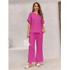 imageImily Bela Womens 2 Piece Outfits Short Sleeve V neck Tops and Wide Leg Pants Sets Loungewear Casual Summer TracksuitsPink