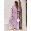 imageImily Bela Womens 2 Piece Outfits Short Sleeve V neck Tops and Wide Leg Pants Sets Loungewear Casual Summer TracksuitsPurple