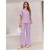 imageImily Bela Womens 2 Piece Outfits Short Sleeve V neck Tops and Wide Leg Pants Sets Loungewear Casual Summer TracksuitsPurple