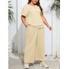imageImily Bela Womens Plus Size 2 Piece Sets Summer Vacation Outfits Short Sleeve Tops and Wide Leg Pants Matching Lounge SetBeige