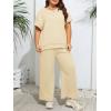 imageImily Bela Womens Plus Size 2 Piece Sets Summer Vacation Outfits Short Sleeve Tops and Wide Leg Pants Matching Lounge SetBeige