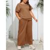 imageImily Bela Womens Plus Size 2 Piece Sets Summer Vacation Outfits Short Sleeve Tops and Wide Leg Pants Matching Lounge SetBrown