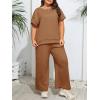 imageImily Bela Womens Plus Size 2 Piece Sets Summer Vacation Outfits Short Sleeve Tops and Wide Leg Pants Matching Lounge SetBrown