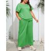 imageImily Bela Womens Plus Size 2 Piece Sets Summer Vacation Outfits Short Sleeve Tops and Wide Leg Pants Matching Lounge SetGreen