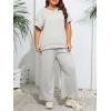 imageImily Bela Womens Plus Size 2 Piece Sets Summer Vacation Outfits Short Sleeve Tops and Wide Leg Pants Matching Lounge SetGrey