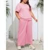 imageImily Bela Womens Plus Size 2 Piece Sets Summer Vacation Outfits Short Sleeve Tops and Wide Leg Pants Matching Lounge SetPink