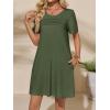 imageImily Bela Womens Summer Casual T Shirt Dress Short Sleeve Crewneck Pleated Front Loose Beach Flowy Mini DressesArmy Green