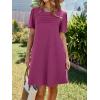 imageImily Bela Womens Summer Casual T Shirt Dress Short Sleeve Crewneck Pleated Front Loose Beach Flowy Mini DressesBurgundy