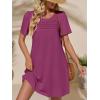 imageImily Bela Womens Summer Casual T Shirt Dress Short Sleeve Crewneck Pleated Front Loose Beach Flowy Mini DressesBurgundy