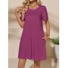 imageImily Bela Womens Summer Casual T Shirt Dress Short Sleeve Crewneck Pleated Front Loose Beach Flowy Mini DressesBurgundy
