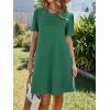imageImily Bela Womens Summer Casual T Shirt Dress Short Sleeve Crewneck Pleated Front Loose Beach Flowy Mini DressesDark Green
