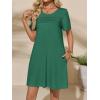 imageImily Bela Womens Summer Casual T Shirt Dress Short Sleeve Crewneck Pleated Front Loose Beach Flowy Mini DressesDark Green