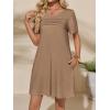 imageImily Bela Womens Summer Casual T Shirt Dress Short Sleeve Crewneck Pleated Front Loose Beach Flowy Mini DressesKhaki