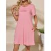 imageImily Bela Womens Summer Casual T Shirt Dress Short Sleeve Crewneck Pleated Front Loose Beach Flowy Mini DressesPink