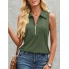 imageImily Bela Womens Summer Sleeveless Tank Tops Zipper V Neck Ribbed Dressy Casual Blouses Loose Business Polo ShirtsArmy Green