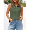 imageImily Bela Womens Summer Sleeveless Tank Tops Zipper V Neck Ribbed Dressy Casual Blouses Loose Business Polo ShirtsArmy Green