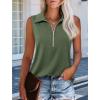 imageImily Bela Womens Summer Sleeveless Tank Tops Zipper V Neck Ribbed Dressy Casual Blouses Loose Business Polo ShirtsArmy Green