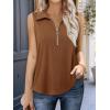 imageImily Bela Womens Summer Sleeveless Tank Tops Zipper V Neck Ribbed Dressy Casual Blouses Loose Business Polo ShirtsBrown