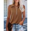 imageImily Bela Womens Summer Sleeveless Tank Tops Zipper V Neck Ribbed Dressy Casual Blouses Loose Business Polo ShirtsBrown
