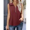 imageImily Bela Womens Summer Sleeveless Tank Tops Zipper V Neck Ribbed Dressy Casual Blouses Loose Business Polo ShirtsBurgundy