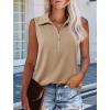imageImily Bela Womens Summer Sleeveless Tank Tops Zipper V Neck Ribbed Dressy Casual Blouses Loose Business Polo ShirtsKhaki