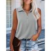 imageImily Bela Womens Summer Sleeveless Tank Tops Zipper V Neck Ribbed Dressy Casual Blouses Loose Business Polo ShirtsLight Grey