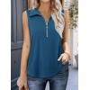imageImily Bela Womens Summer Sleeveless Tank Tops Zipper V Neck Ribbed Dressy Casual Blouses Loose Business Polo ShirtsNavy