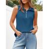 imageImily Bela Womens Summer Sleeveless Tank Tops Zipper V Neck Ribbed Dressy Casual Blouses Loose Business Polo ShirtsNavy