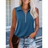 imageImily Bela Womens Summer Sleeveless Tank Tops Zipper V Neck Ribbed Dressy Casual Blouses Loose Business Polo ShirtsNavy