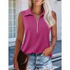 imageImily Bela Womens Summer Sleeveless Tank Tops Zipper V Neck Ribbed Dressy Casual Blouses Loose Business Polo ShirtsRose Red