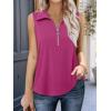 imageImily Bela Womens Summer Sleeveless Tank Tops Zipper V Neck Ribbed Dressy Casual Blouses Loose Business Polo ShirtsRose Red