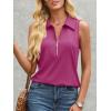imageImily Bela Womens Summer Sleeveless Tank Tops Zipper V Neck Ribbed Dressy Casual Blouses Loose Business Polo ShirtsRose Red