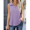 imageImily Bela Womens Summer Sleeveless Tank Tops Zipper V Neck Ribbed Dressy Casual Blouses Loose Business Polo ShirtsViolet