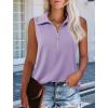 imageImily Bela Womens Summer Sleeveless Tank Tops Zipper V Neck Ribbed Dressy Casual Blouses Loose Business Polo ShirtsViolet