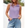imageImily Bela Womens Summer Sleeveless Tank Tops Zipper V Neck Ribbed Dressy Casual Blouses Loose Business Polo ShirtsViolet