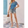 imageImily Bela Womens Summer Tops Dressy Casual Short Sleeve Lace Trendy Shirts Crewneck T Shirt Hollow Out Loose BlousesBlue