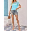 imageImily Bela Womens Summer Tops Dressy Casual Short Sleeve Lace Trendy Shirts Crewneck T Shirt Hollow Out Loose BlousesBluegreen