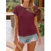 imageImily Bela Womens Summer Tops Dressy Casual Short Sleeve Lace Trendy Shirts Crewneck T Shirt Hollow Out Loose BlousesBurgundy