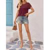 imageImily Bela Womens Summer Tops Dressy Casual Short Sleeve Lace Trendy Shirts Crewneck T Shirt Hollow Out Loose BlousesBurgundy